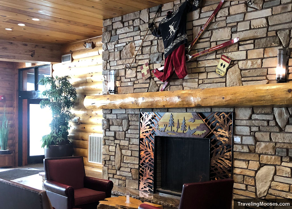 Cozy fireplace area in a lodge