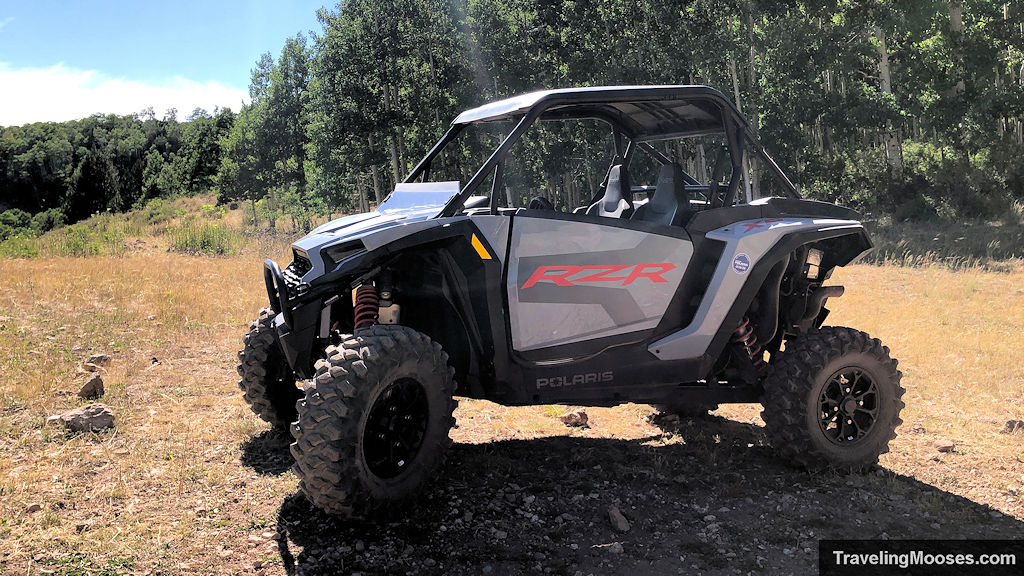 Gray and black 2-seat OHV vehicle in a field