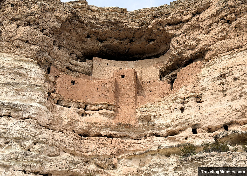 Direct view of the ancient Montezuma Castle cliff dwelling tucked under the massive limestone rock overhang